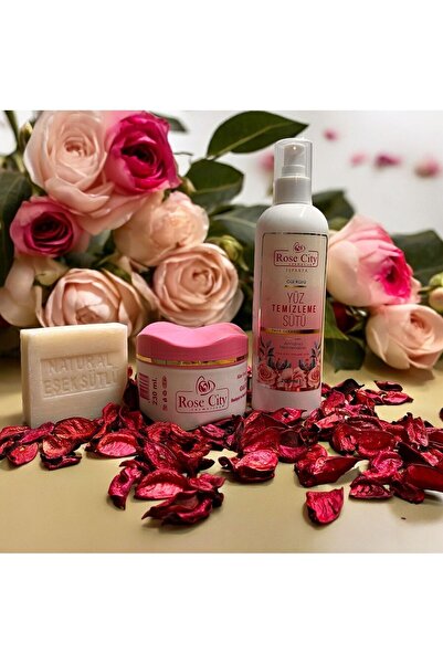 rosecity Organik Yüz Temizleme Sütü Gül Kremi Eşşek Sütlü Sabun seti