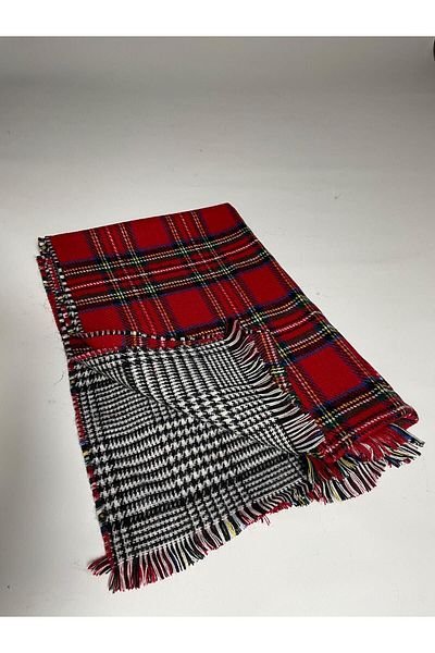 Sobe Hediyelik Double Sided Plaid Wool Shoulder Shawl - 70x190cm - Winter Shawl