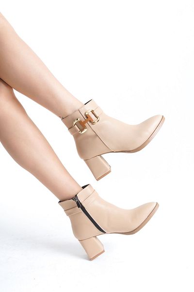 Buem Cizme de damă confortabile zilnice cu toc cu fermoar natural - cu accesorii