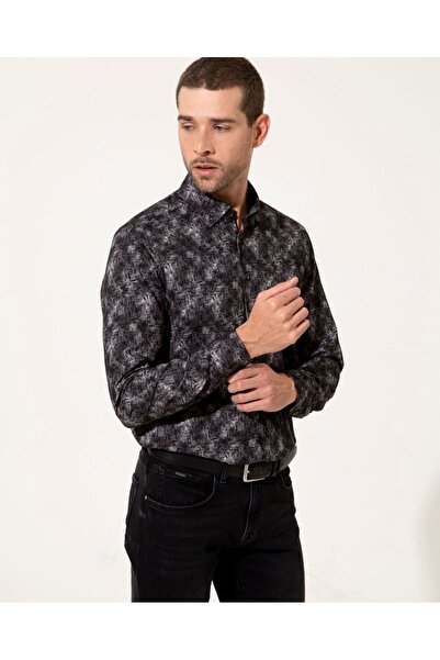 Pierre Cardin Μακρυμάνικο μαύρο πουκάμισο Slim Fit