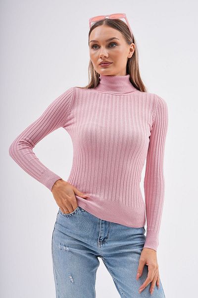 Butik Serdivan Pulover de tricotaj pentru femei cu nervuri - Gât rotic, cu gât înalt, Lycra Basic Trend