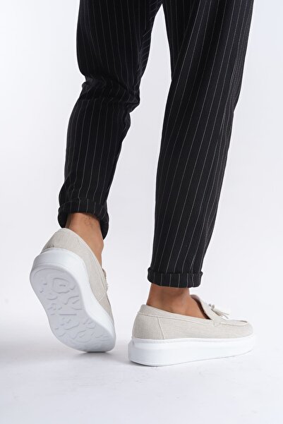 BZ Moda B154 BT - Ανδρικά λινά κλασικά παπούτσια casual, χωρίς κορδόνια, ορθοπεδική σόλα, τύπος φούντας Corcik - Λευκό