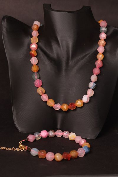 CessNova Certified Colorful Prism Agate Natural Stone Necklace and Bracelet Set