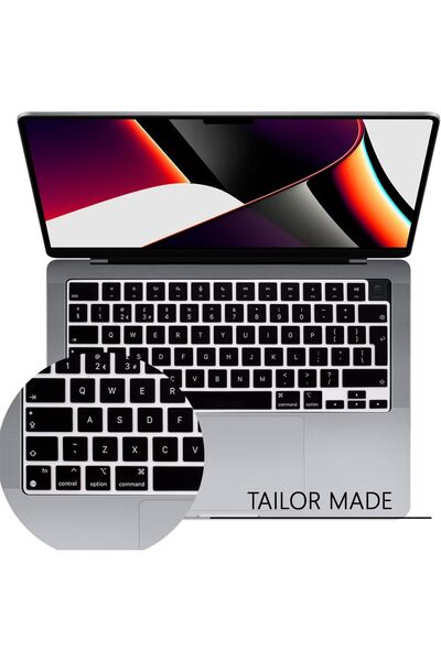 Fibaks Apple Macbook Pro 14 M5 M1 M2 A3434 A2442 Su Toz Geçirmez Ingilizce Q Klavye Koruyucu Ped