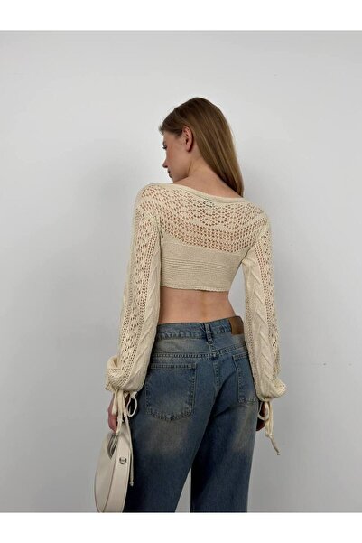 vuvutasarım Νέα σεζόν Πλεκτά Πλεκτά Λευκό Crop Γυναικεία Μπλούζα Πουλόβερ 23S16002