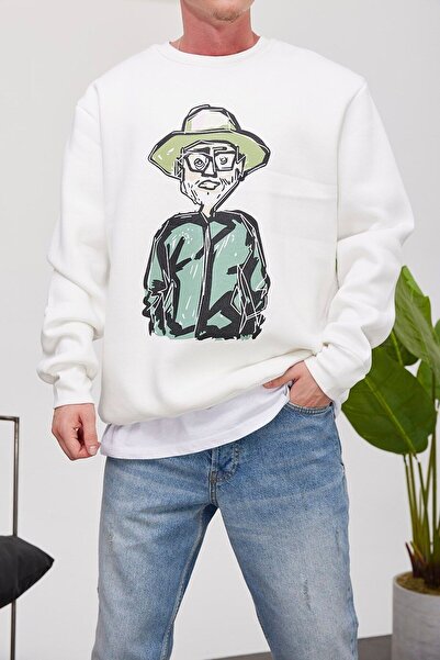 NOMARC Men's Uncle Printed White Sweatshirt