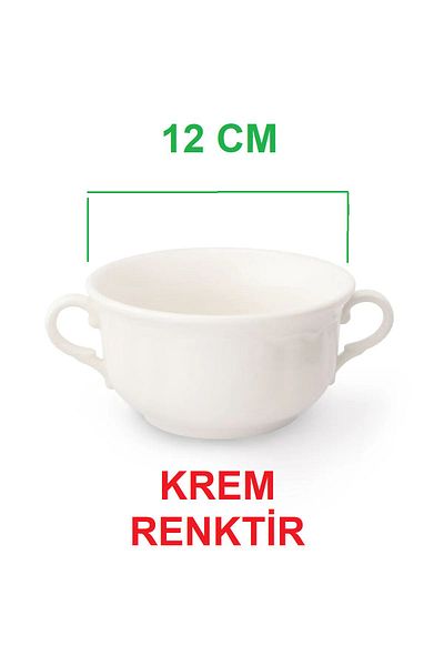 melik's Cream Colored Double Handle Porcelain Soup Container - 12 cm 350 Cc 2 Pieces