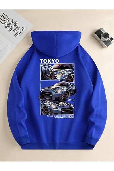 Machetta Унисекс суитшърт с качулка и щампа Tokyo GTR - 3 нишки, 100% памук, зимен суитшърт