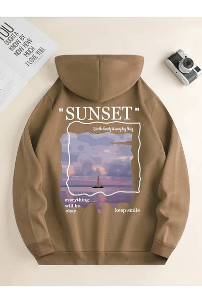 Keywest Χειμερινό φούτερ Unisex Sunset Printed Oversize - 3 κλωστές, 100% βαμβάκι, κουκούλα