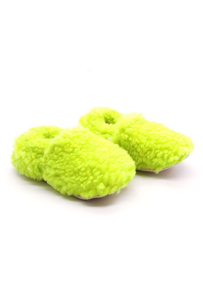 Neon Yeşil Peluş Pamuklu Kaydırmaz Bebek Patik