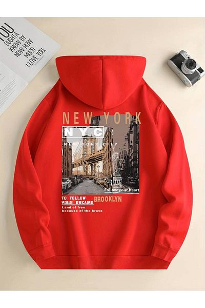 Keywest Унисекс суитшърт с качулка и щампа New York - 3 прежди, 100% памук, зимен суитшърт
