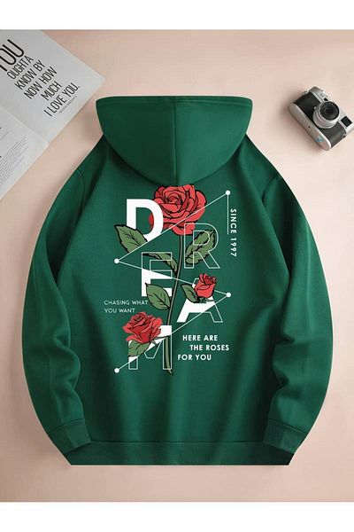 Machetta Унисекс суитшърт с качулка и щампа Dream Rose - 3 нишки, 100% памук