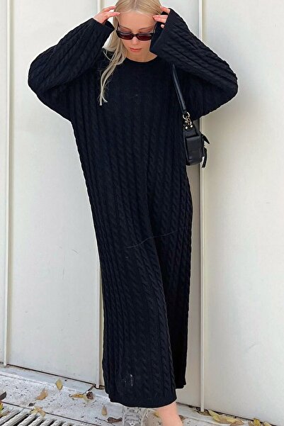 MissKybele Yuvarlak Bisiklet Yakalı Saçörgü Desenli Uzun Kol Rahat ve Bol Kal...