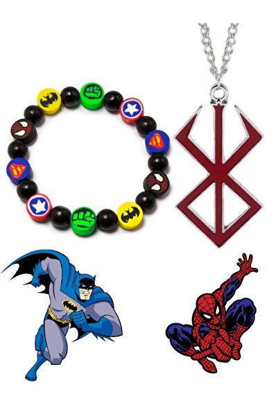 Black Point Batman-Spiderman-Kaptan America-Yeşil Dev Figürlü Bileklik ve Ber...