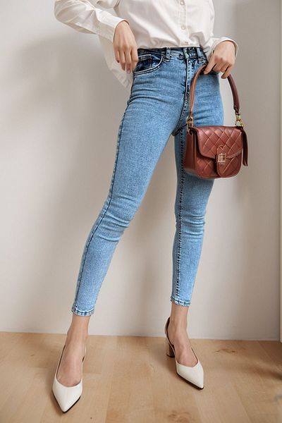 SHEVEGA Blugi slim cu talie înaltă Lycra Ice Blue Anii 90 - spălați pe zăpadă