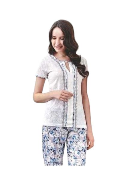 Tuba Short Sleeve Pajama Set-7244-ecru
