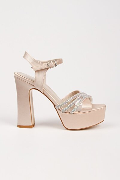 Alemdar Shoes Satin Stone Detailed Platform Women's Evening Dress Shoes