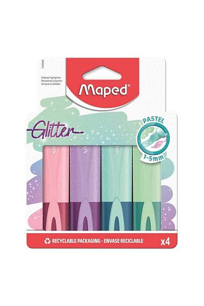Maped Highlighter Glitter Pastel Pen - Pack of 4 Colors