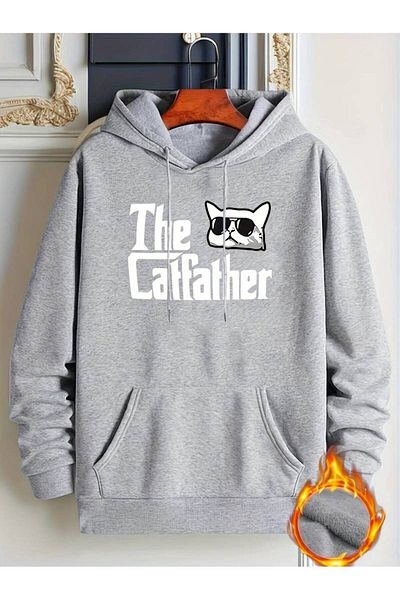 Keywest Χειμερινό φούτερ Unisex Catfather Printed Oversize - Φούτερ με κουκούλα 3 κλωστών 100% βαμβάκι