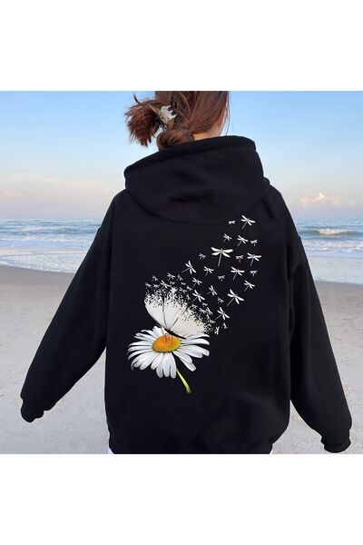 Floral Daisy Pattern Casual Cotton Hoodie