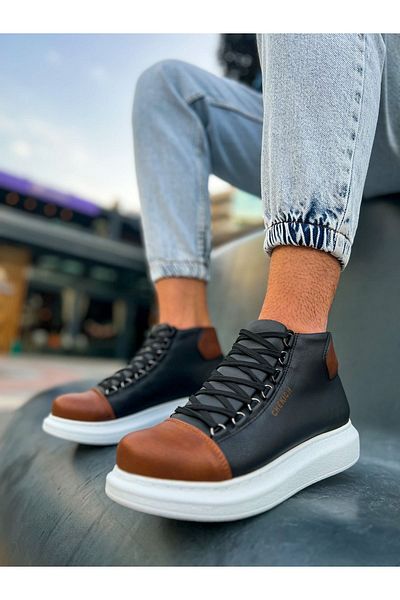 BZ Moda B258 Roma Ανδρικές Αθλητικές Μπότες - Ορθοπεδική σόλα, Lace Up, Casual Skin, Μαύρο/Μαύρο