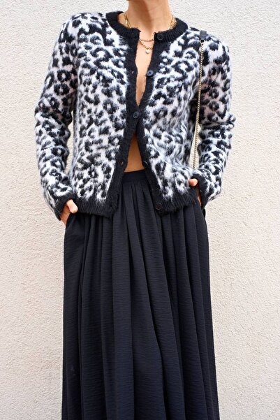 motina Cardigan negru pentru femei cu decolteu în V