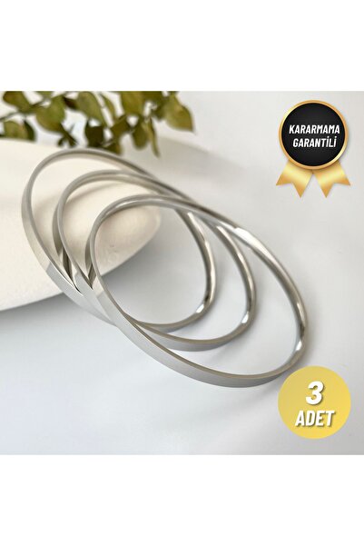 nerora Paslanmaz Çelik 3lü Ajda Bilezik Gümüş Kalın (KARARMAMA GARANTİLİ)