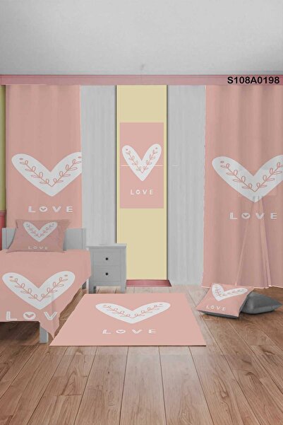 A2ZTR Kalp Desen Çocuk Ve Bebek Odası (PERDE,YATAK ÖRTÜSÜ,HALI,TABLO,YASTIK VE KIRLEN KILIFI)