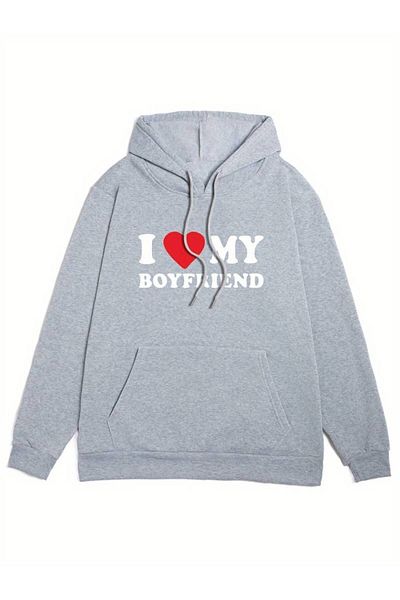 Keywest I Love My Boyfriend Printed Unisex Oversize Χειμερινό φούτερ - 3 κλωστές 100% βαμβακερή κουκούλα
