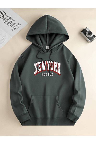 Machetta New York Hustle Printed Unisex Oversize φούτερ με κουκούλα - Χειμερινό φούτερ με κουκούλα 3 κλωστών 100% βαμβάκι