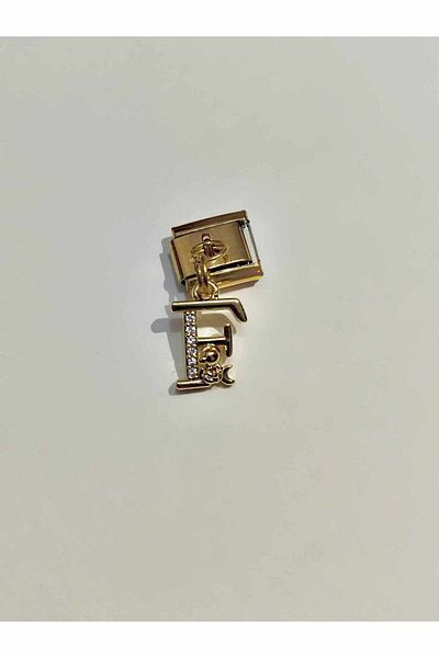 AseLJewellery F Letter Italian Charm - Flexible Bracelet, Gold Astronaut Detailed