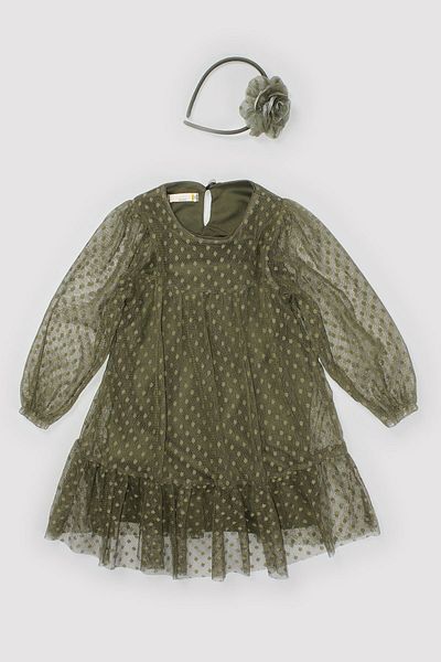 Peki Girl's Seasonal Polka Dot Double Dress - Tulle Skirt and Crown 14680