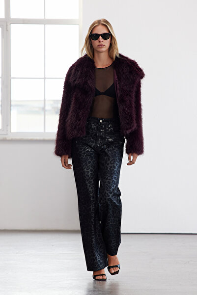 Trendyol Collection Magas derekú leopárdmintás széles szárú farmernadrág - Limited Edition Twoaw25je00071