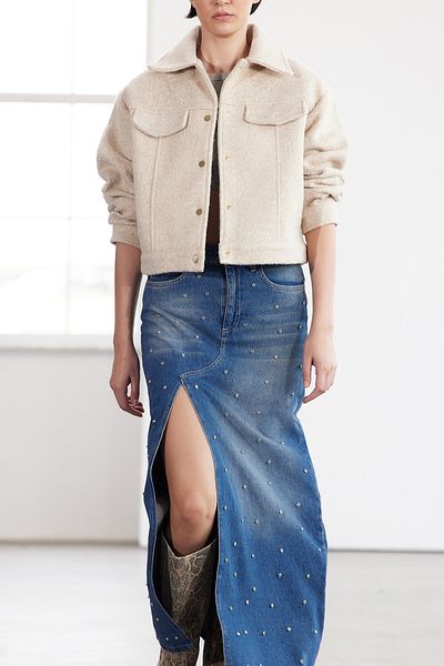 Trendyol Collection Magas derekú kék strasszos maxi farmerszoknya - limitált kiadású TWOAW25ET00059