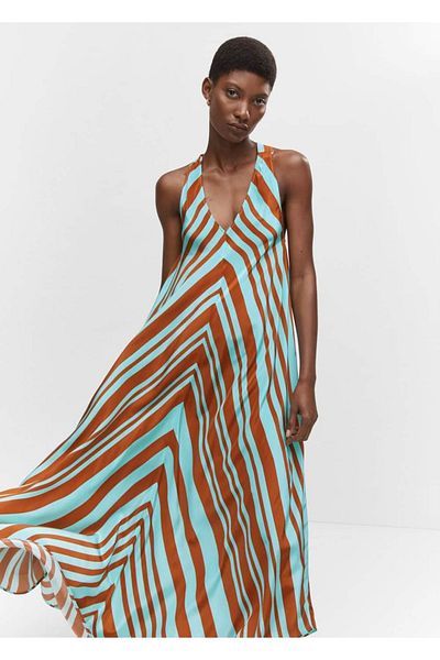 MANGO Woman Rochie din satin cu decolteu în V