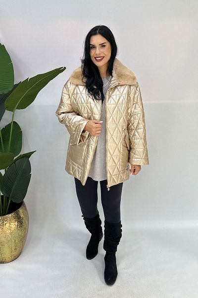 GÖKSEL Beige Large Size Coat - 10 Collar Detail