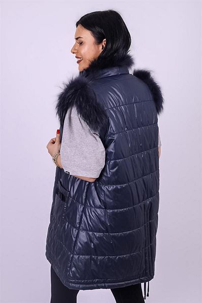GÖKSEL Navy Blue Large Size Vest - Fur Detail