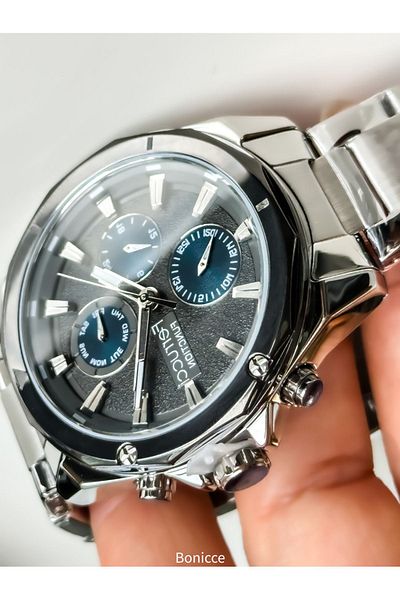 Ferrucci Brand Steel Cord Silver Color Functions Active Men's Wrist Watch + Rosary Bracelet