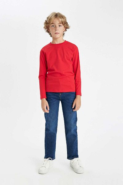 DeFacto Boy's Crew Neck Long Sleeve Basic Plain School T-Shirt K1686A624Au