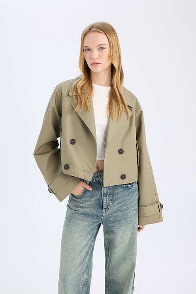 DeFacto Kurzer Trenchcoat mit Smoking-Kragen und Knöpfen – Baumwolle, reguläre Passform D5949ax24au