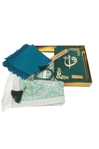 GÜLSEMALİ Kutulu Kuranı Kerim Başörtü Tesbih İsimli  Seccade Seti