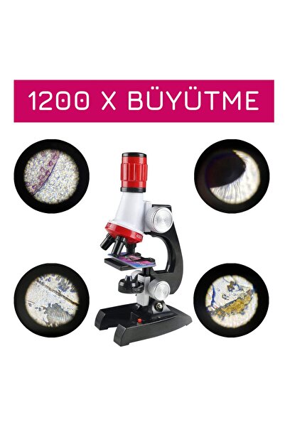 UpWay Science Mikroskop Seti LED Işıklı 100x 400x 1200x Büyütme 2 Adet Eğitici Örnek