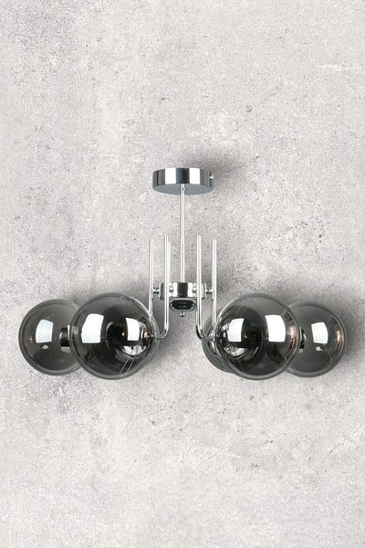 Fer Avize Tanya Modern Design Kitchen - Living Room - Bedroom - Ceiling Chrome Color Smoked Glass 6-Piece Chandelier