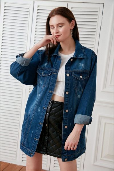 LİMABEL Jachetă de blugi oversize, casual Boyfrend, albastru închis