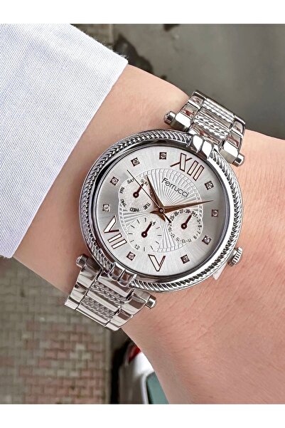 Ferrucci Kadın Gümüş Renkli Çelik Kasa Yuvarlak Kadran Analog Kol Saati - Zarif Ve Şık Tasarım, Su Geçirmez