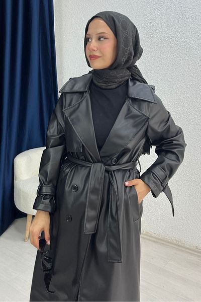 lurex moda Leather Trench Coat