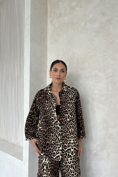 Seda Yalçın Atelier Gabardine Shirt and Trousers Leopard Patterned Double Set