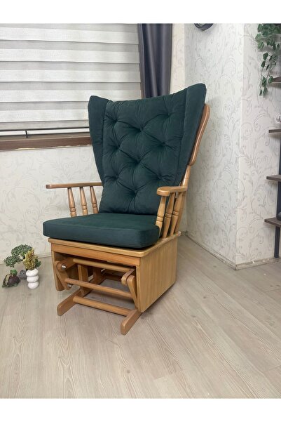 Asedia Mama Puflu Naturel Yeşil Minderli Sallanan Sandalye Emzirme Koltuğu Babalar Günü Hediyesi