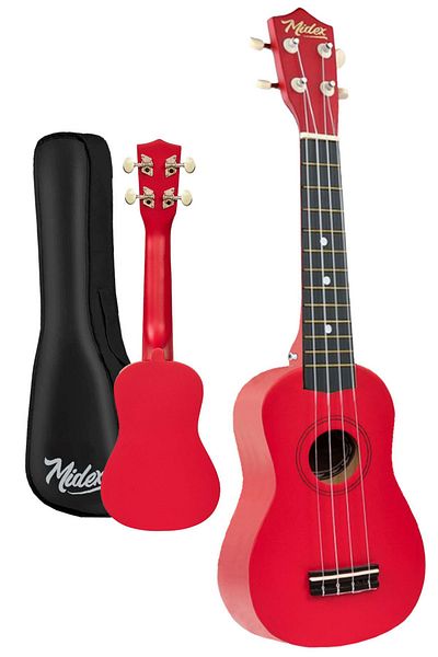 Midex Ukx-901rd Red Soprano Ukulele - Τσάντα σφεντόνας και μέθοδος επιλογής