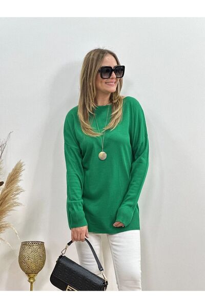 citycenterfashion Kadın Kayık Yaka 2 Cepli 38-44 Beden Soft Akrilik Triko Blu...